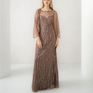 Brown Maxi Dress with Sheer Sleeves